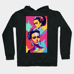 Frida's Kaleidoscopic Palette: Vibrant Portrait Illustration Hoodie